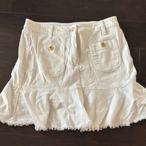 Michael Kors White Denim Skirt with Gold Accents